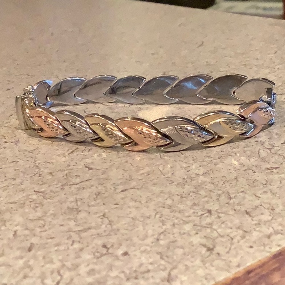 Tri-Color Bracelet 925 Sterling Silver & 14K gold